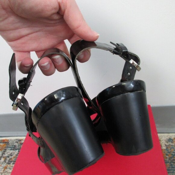 BCBG Girls Patty Women 7 Black Sandals Open Toe Wedge Heel Chunky y2k Brat 548 - Picture 5 of 9